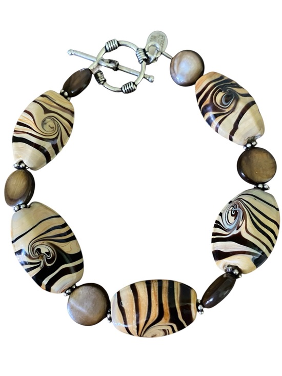 Donna Dressler Jewelry - Donna Dressler Sterling Silver Agate Tigers Eye Bracelet Chocolate Brown Swirl
